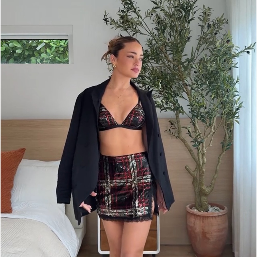 Victoria's Secret Sequin Tartan Bralette & Skirt Set VERY SEXY